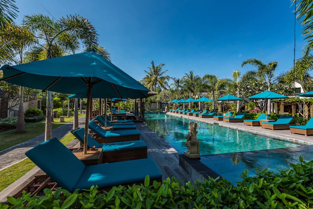 Vila Ombak poolside in the evening